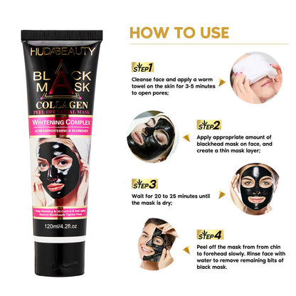 HudaBeauty 4.2 oz 120 ml Black Peel-Off Facial Mask: Charcoal Infused Peel-Off Mask,Deep Cleansing, Tighten Pores, Brighten Skin | Sensitive Skin Safe