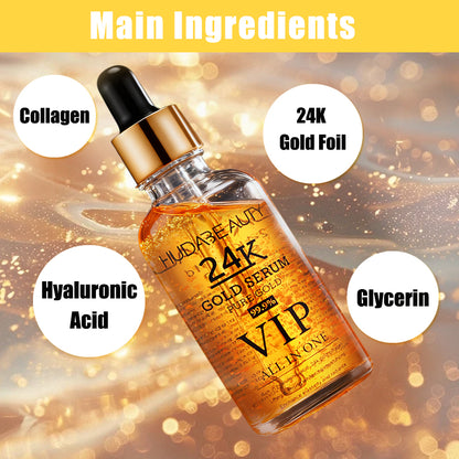 Huda Beauty 24K Gold Serum for Face,Skin Brightening Anti Aging Face Serum Moisturizer with Vitamin C,Hyaluronic Acid & Argan Oil for Dark Spots & Fine Lines, Skin Care Glow Collagen Booster Serum
