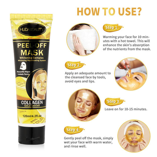HudaBeauty 4.2 oz 120 ml Gold Caviar Peel-Off Facial Mask: Help Reduce Wrinkles & Fine Lines, Deep Cleansing, Tighten Pores, Brighten Skin | Sensitive Skin Safe