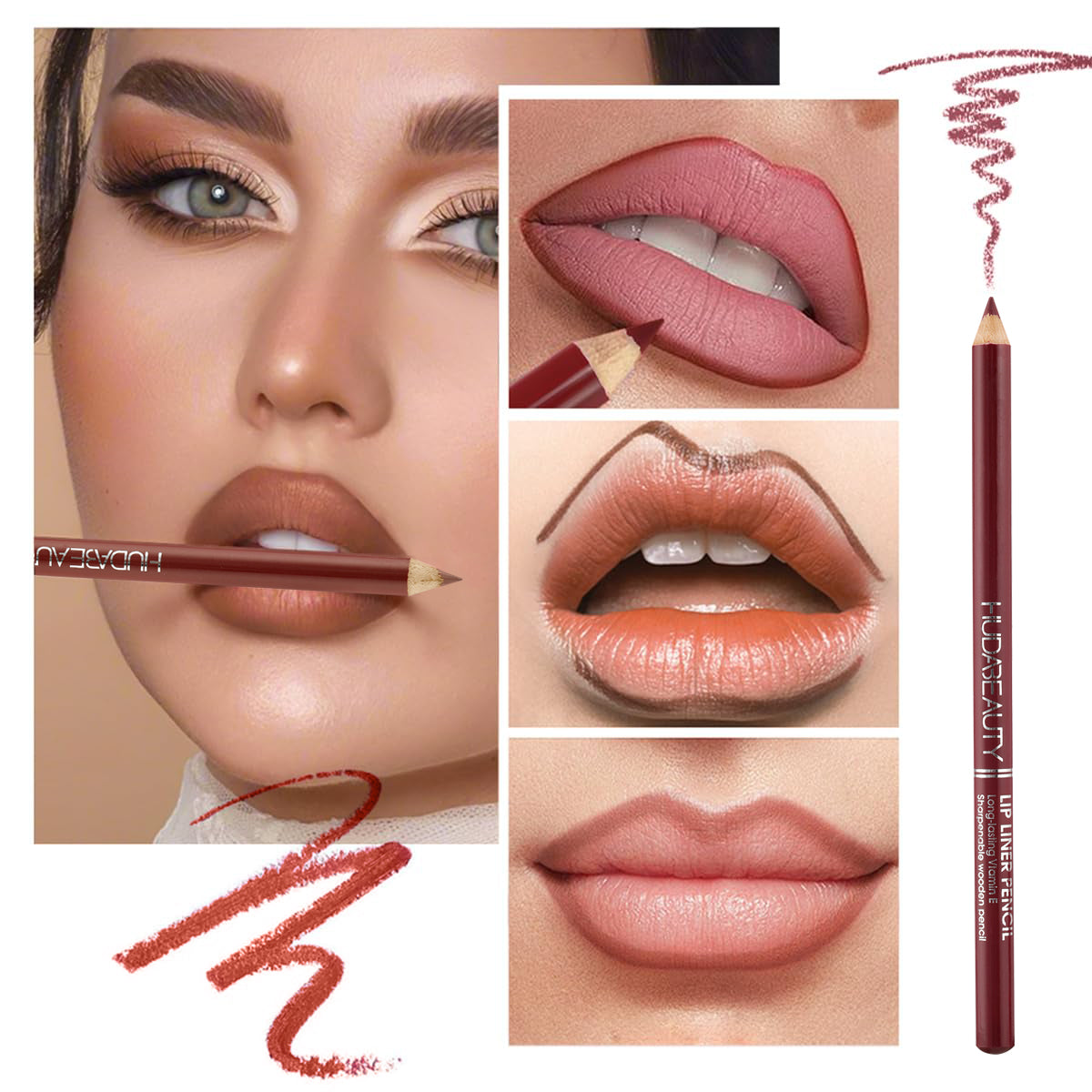 Huda Beauty Lip Liner Pencil, Highly-Pigmented Pencil For Shaping & Sculpting Lips, Semi-Matte Finish, Vegan & Cruelty-Free