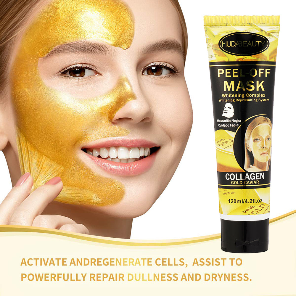 HudaBeauty 4.2 oz 120 ml Gold Caviar Peel-Off Facial Mask: Help Reduce Wrinkles & Fine Lines, Deep Cleansing, Tighten Pores, Brighten Skin | Sensitive Skin Safe