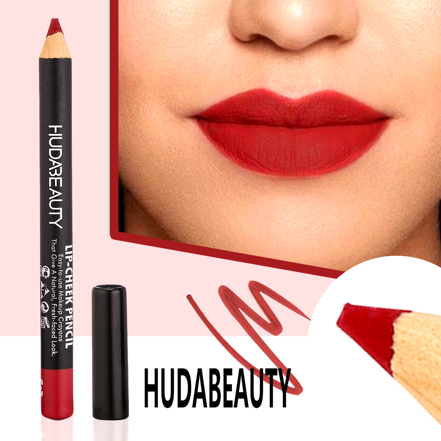 Huda Beauty Lip Pencil - Long Lasting Lip Liner Pencil, Makeup Lip Liner & Lip Pencil Sharpener,  Vegan & Cruelty-Free All-Day Wear Lip Definition