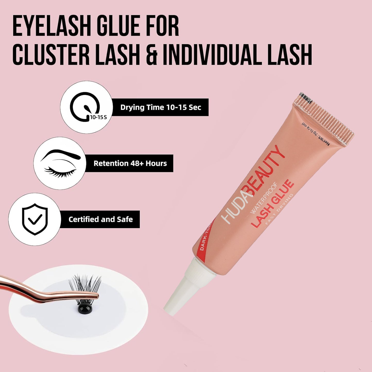 HUDA BEAUTY Sticky Tack Lash Glue – Super Hold Vegan Lash Adhesive – Premium, Latex-Free Individual Bond for Strip Eyelash Extensions, False Lashes