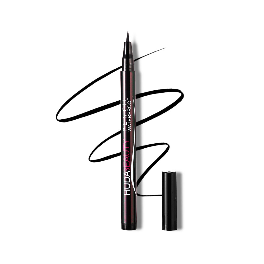 Huda Beauty No-Skip Eyeliner, Waterproof Formula, Black Liquid Liner Pen, Matte Finish, Long Lasting, Smudge-proof, Transfer-proof