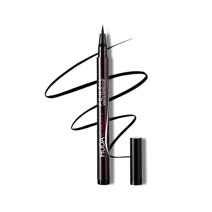 Huda Beauty No-Skip Eyeliner, Waterproof Formula, Black Liquid Liner Pen, Matte Finish, Long Lasting, Smudge-proof, Transfer-proof