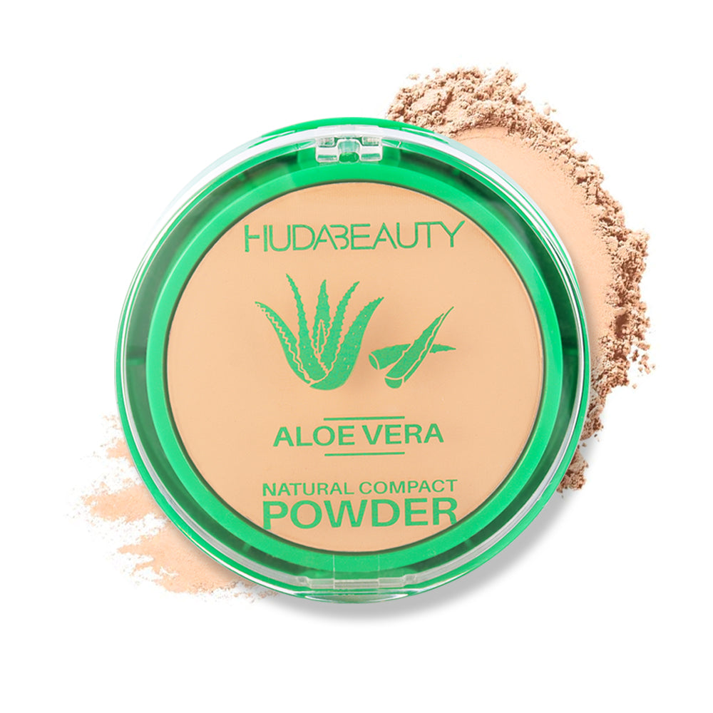 Huda Beauty Aloe Vera Natural Compact Pressed Powder Buildable Sheer to Light Coverage Oil Control Vegan