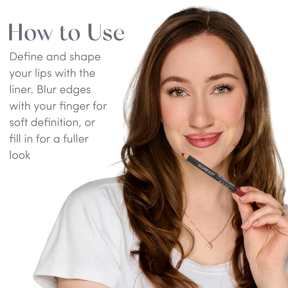 Huda Beauty Lip Pencil - Long Lasting Lip Liner Pencil, Makeup Lip Liner & Lip Pencil Sharpener,  Vegan & Cruelty-Free All-Day Wear Lip Definition