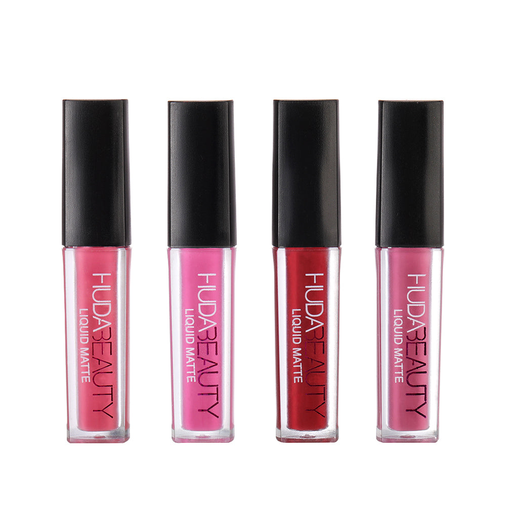 Huda Beauty 4 HAND-PICKED MINI LIQUID MATTE LIPSTICKS Minis Shiny Non-Sticky Lip Gloss 4x0.064 Fl Oz