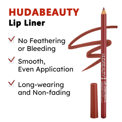 Huda Beauty Lip Liner Pencil, Highly-Pigmented Pencil For Shaping & Sculpting Lips, Semi-Matte Finish, Vegan & Cruelty-Free